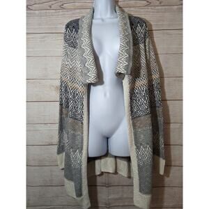 Christopher & Banks Cardigan Beige White Cotton Blend Open Sweater Coat, L EUC